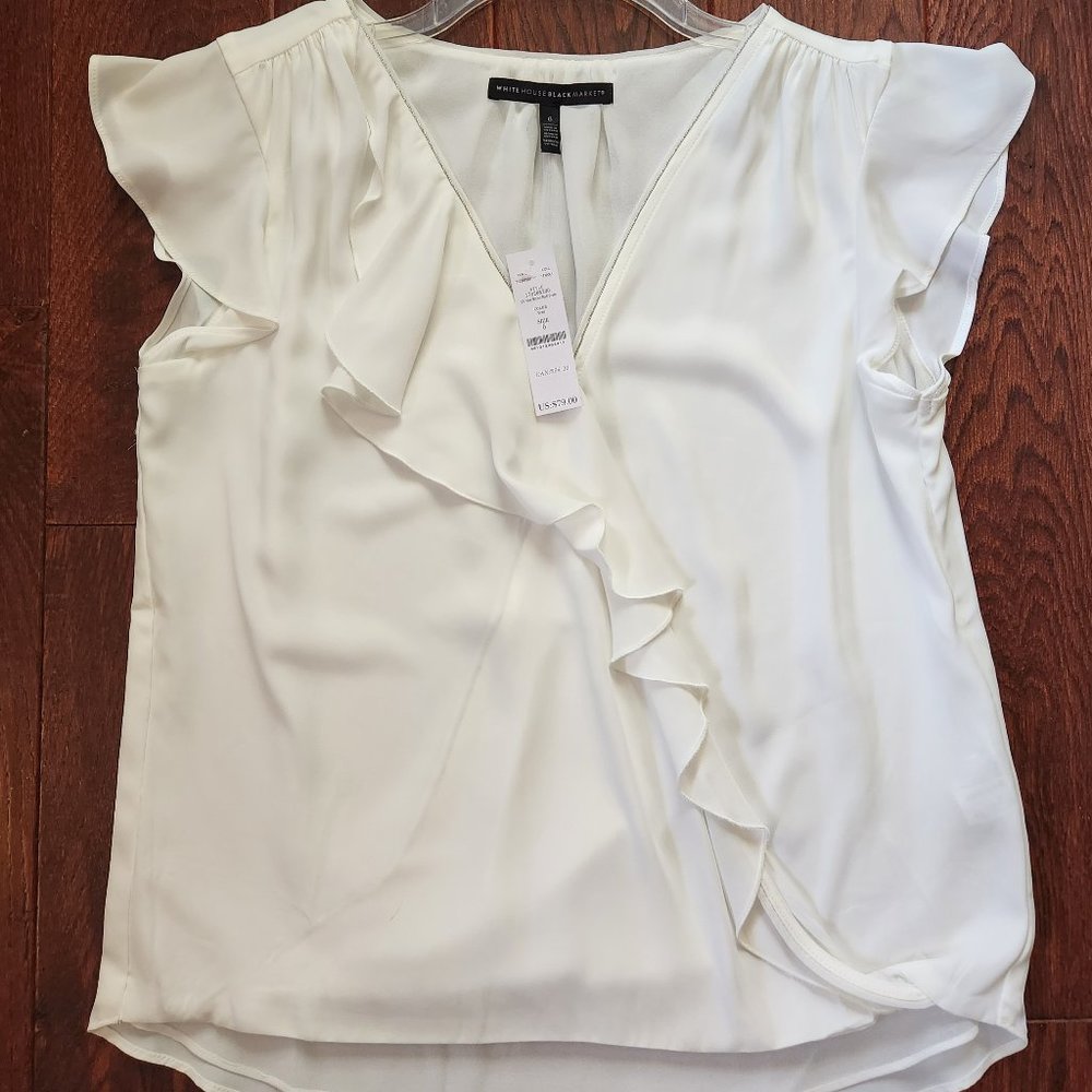 White House Black Market White Ruffle Surplice Size 6 NWT